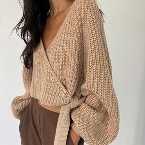 Oak + Fort Brown Cropped Wrap Cardigan